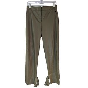 Trina Turk Faux Leather Pants‎ Womens 4 Olive Green Tie Hem Split Ankle Straight